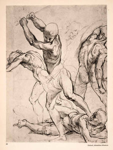 1945 Photogravure Fighting Men Study Sketch Raphael Nude Renaissance XAN1