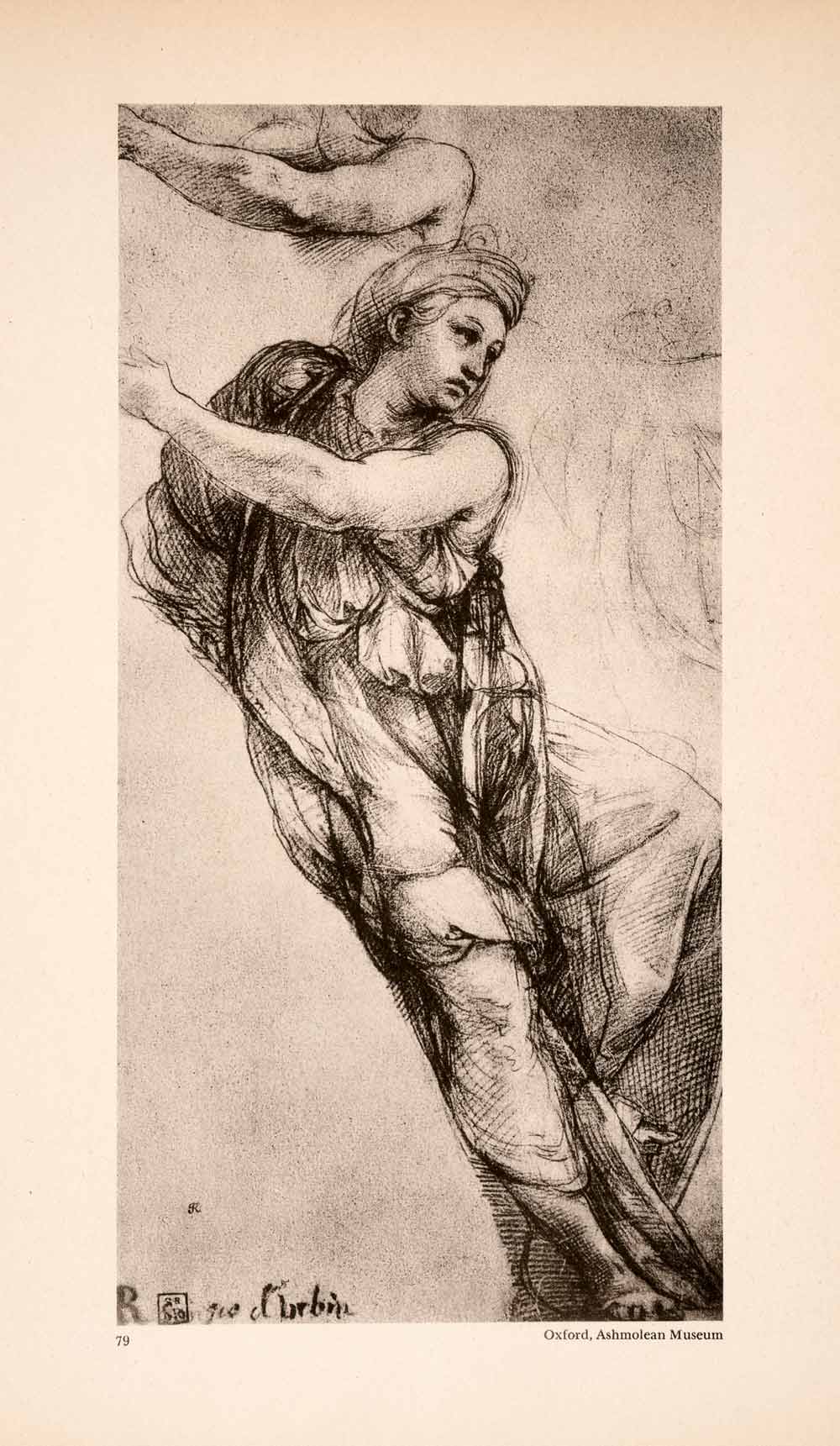 1945 Photogravure Figure Drawing Raphael Phrygian Sibyl Raphael Renaissance XAN1