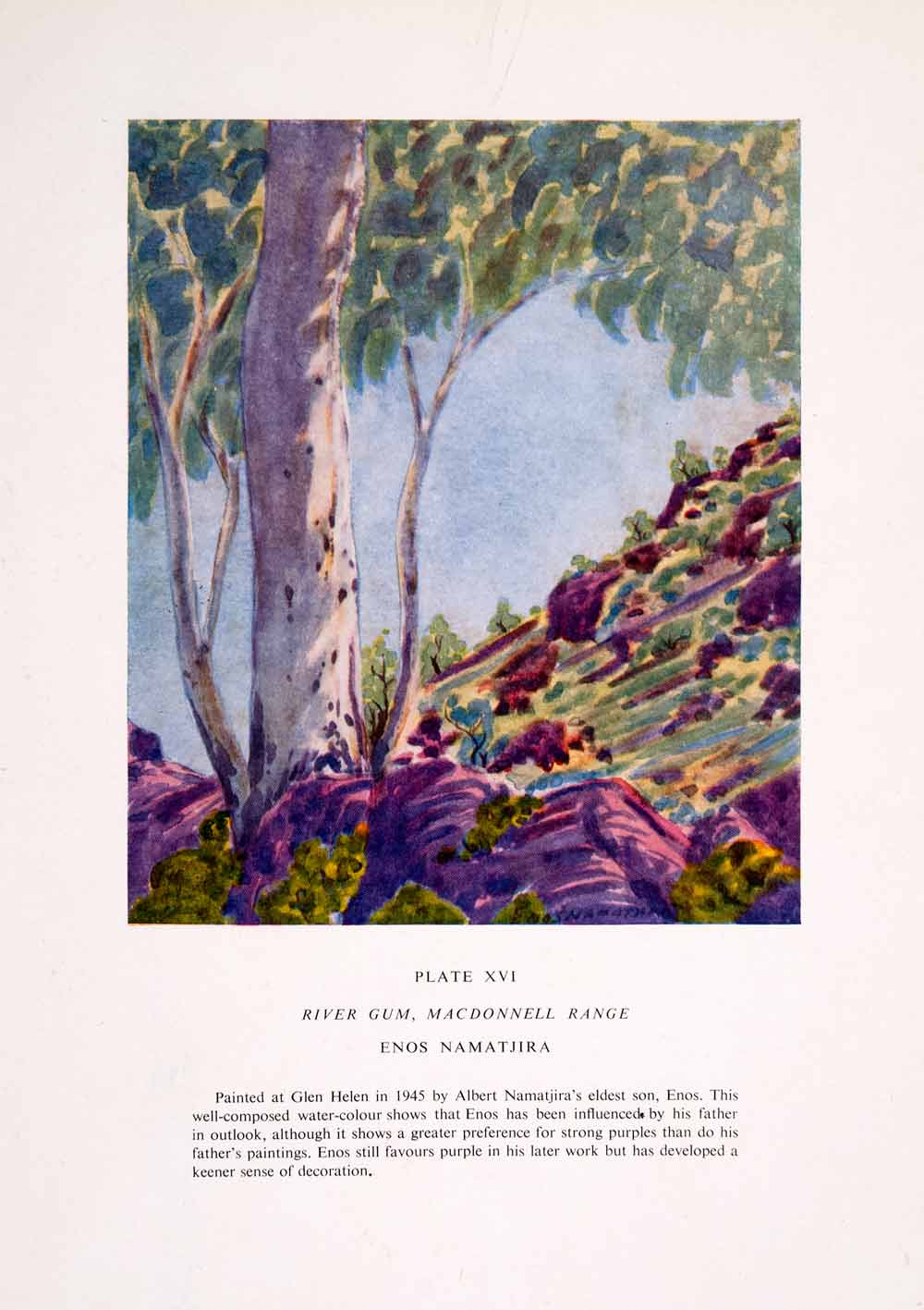 1952 Color Print E. Namatjira Art Eucalyptus Gum Tree MacDonnell Range XAN5