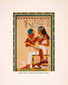 1929 Color Print Amenhotep II Art Egypt Thebes Luxor Pharaoh Hieroglyphic XAN6