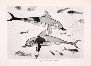 1929 Halftone Print Greek Fresco Art Dolphin Fish Mediterranean Wildlife XAN6