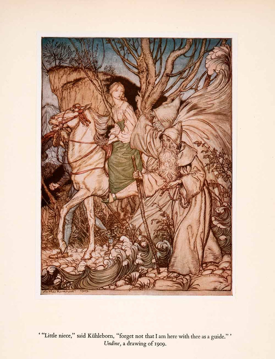1960 Tipped-in Print Arthur Rackham Undine Art Horseback Riding Maiden ...