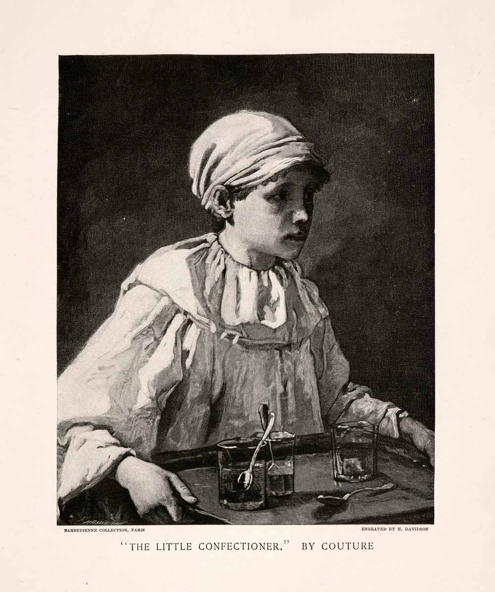 1896 Wood Engraving (Photoxylograph) Thomas Couture Little Confectioner XAN9