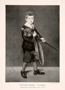 1896 Halftone Print Manet Boy Sword Sash French Impressionist Realist Art XAN9
