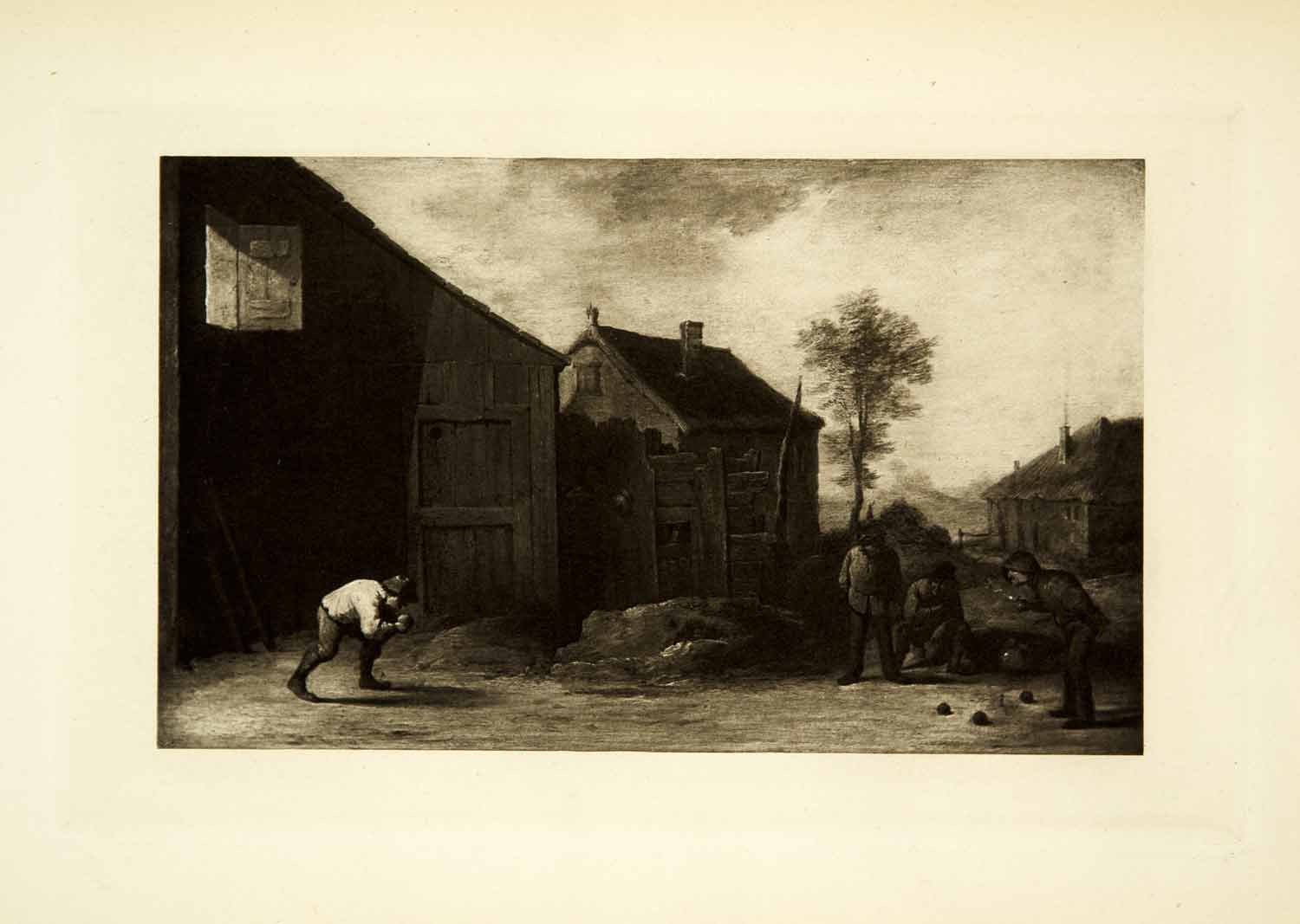 1831 Photogravure Peasants Playing Bowls Sport Village David Teniers Game XANA6