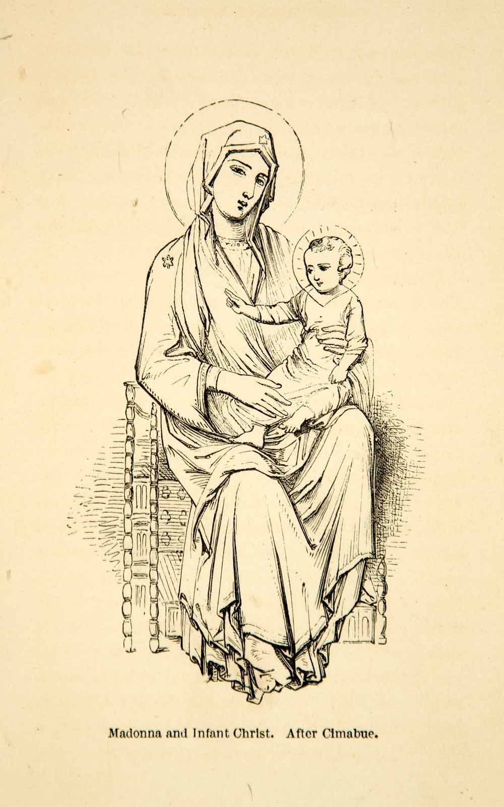 1858 Print Giovanni Cimabue Madonna Infant Jesus Christ Renaissance Art XANA7