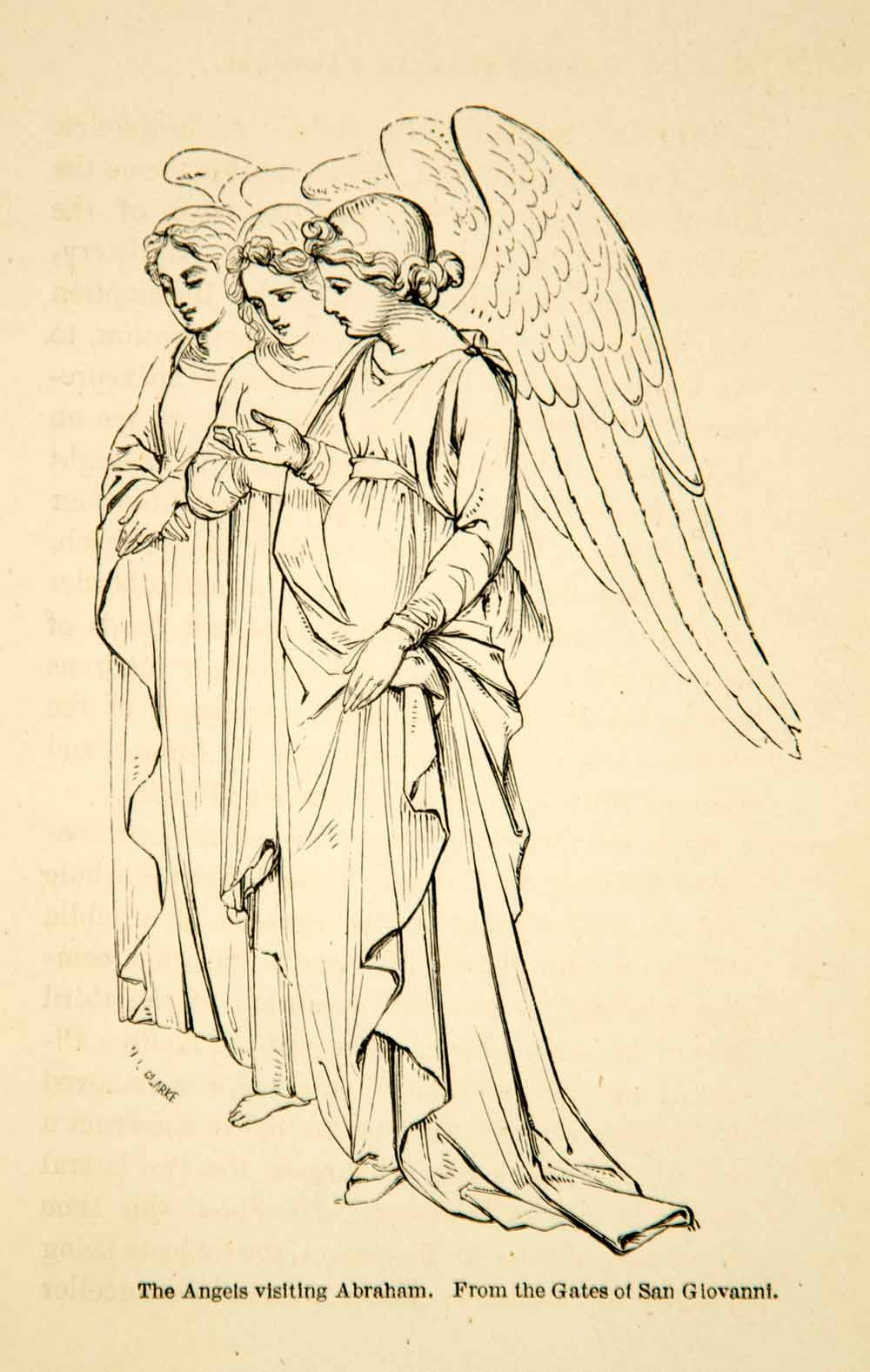 1858 Print Angels Abraham Renaissance Art Basilica San Giovanni Gate XANA7