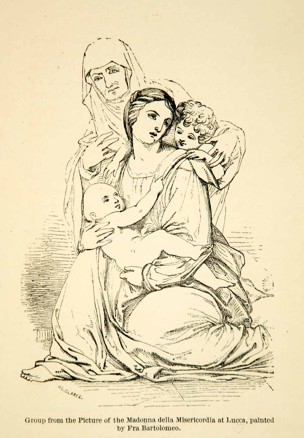 1858 Print Fra Bartolomeo Madonna Della Misericordia Renaissance Art Baby XANA7