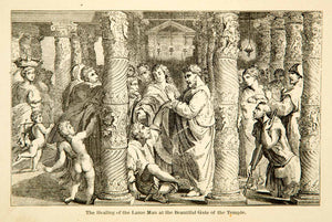 1858 Print Raphael Healing Lame Man Renaissance Art St Peter John XANA7