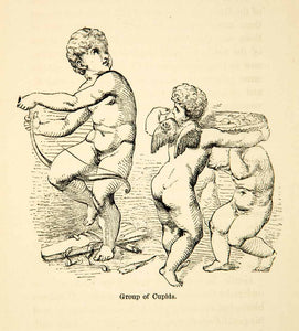 1858 Print Giulio Romano Cupids Renaissance Art Nude Mythology Angel XANA7