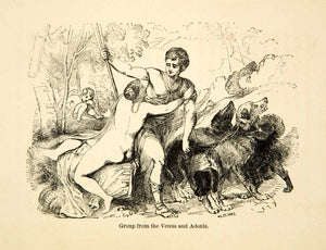 1858 Print Titian Venus Adonis Madrid Renaissance Art Greek Mythology Dogs XANA7
