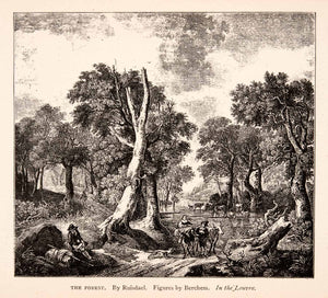 1891 Wood Engraving Forest Landscape Jacob Van Ruisdael Figures Tree Path XAO3