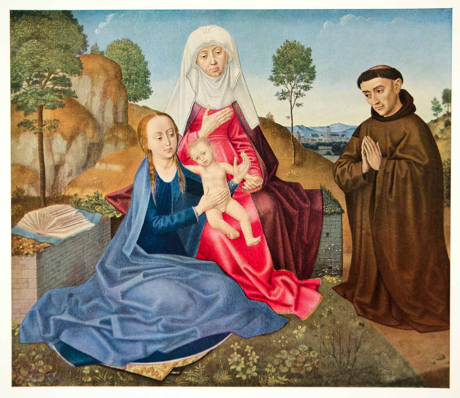 1950 Photolithograph Hugo Van Der Goes La Vierge L'Enfant Sainte Anne Art XAOA5 - Period Paper
