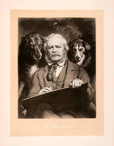 1876 Heliogravure Sir Edwin Henry Landseer Art Portrait Writer Writing Dog XAP1
