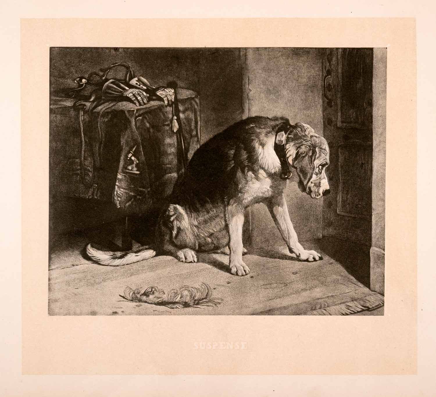 1876 Heliogravure Sir Edwin Henry Landseer Sad Dog Puppy Pets Artwork XAP1