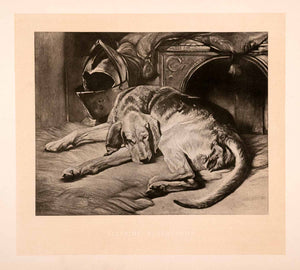 1876 Heliogravure Sir Edwin Henry Landseer Dog Artwork Sleeping Bloodhound XAP1