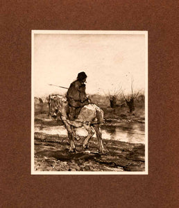 1907 Photogravure Horse Farmer Plough Crop Harvest Agriculture Towpath Art XAP7
