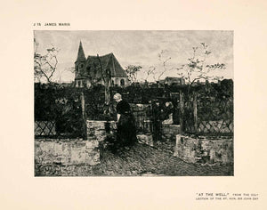 1907 Halftone Print Well Woman Church Garden Netherlands Dutch Art XAP7