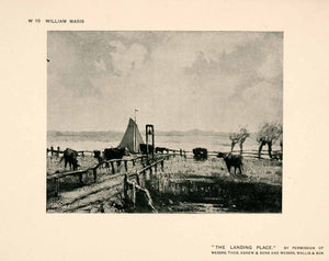 1907 Halftone Print Cattle Herd Art Ship Landing Pasture Road Fence XAP7