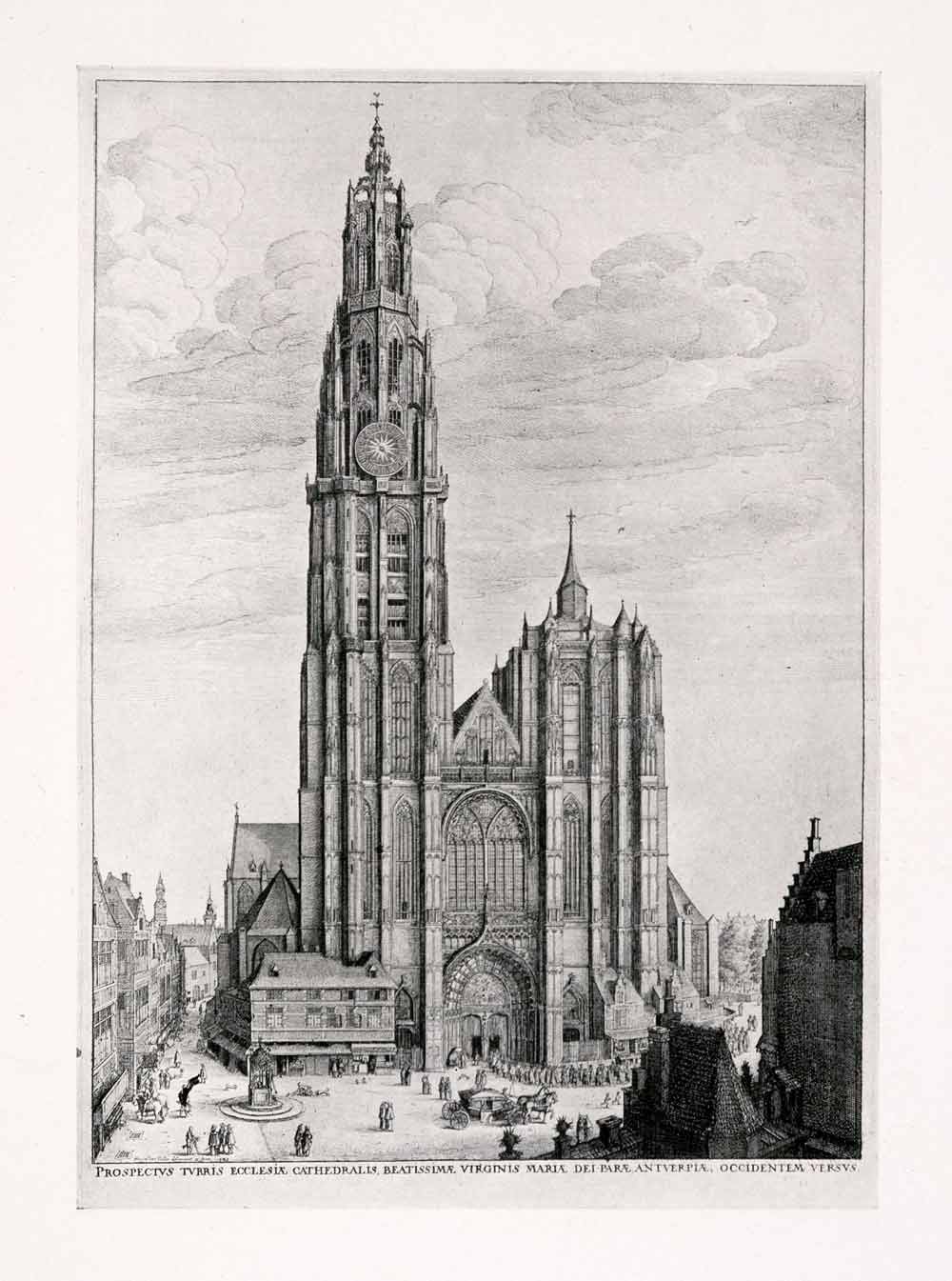 1914 Halftone Print Antwerp Cathedral Wenceslaus Hollar Church Religion XAP8