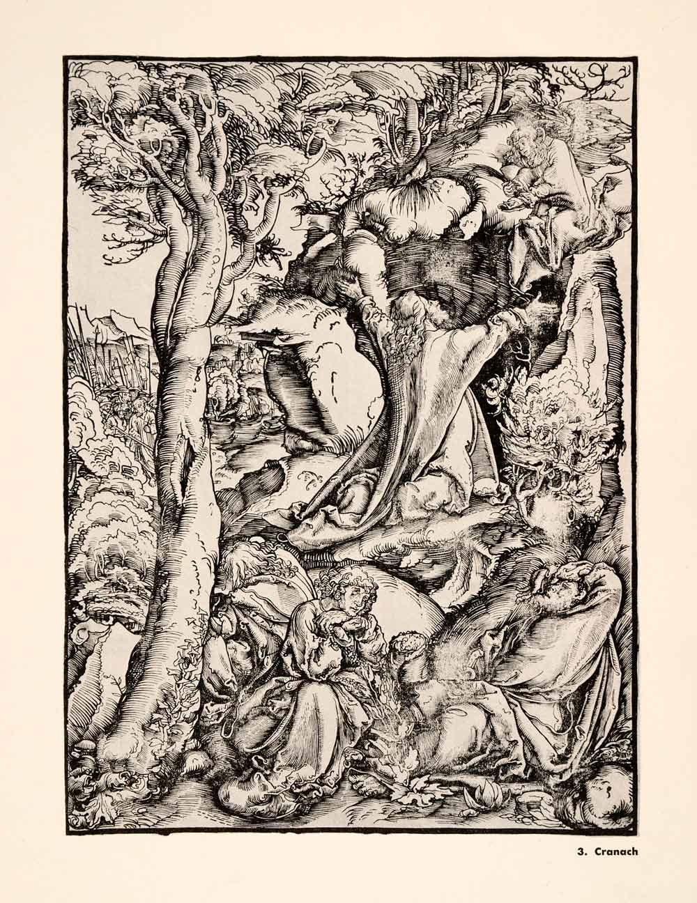 1957 Print Christ Mount Olives Lucas Cranach Religion Scene Biblical Forest XAP9