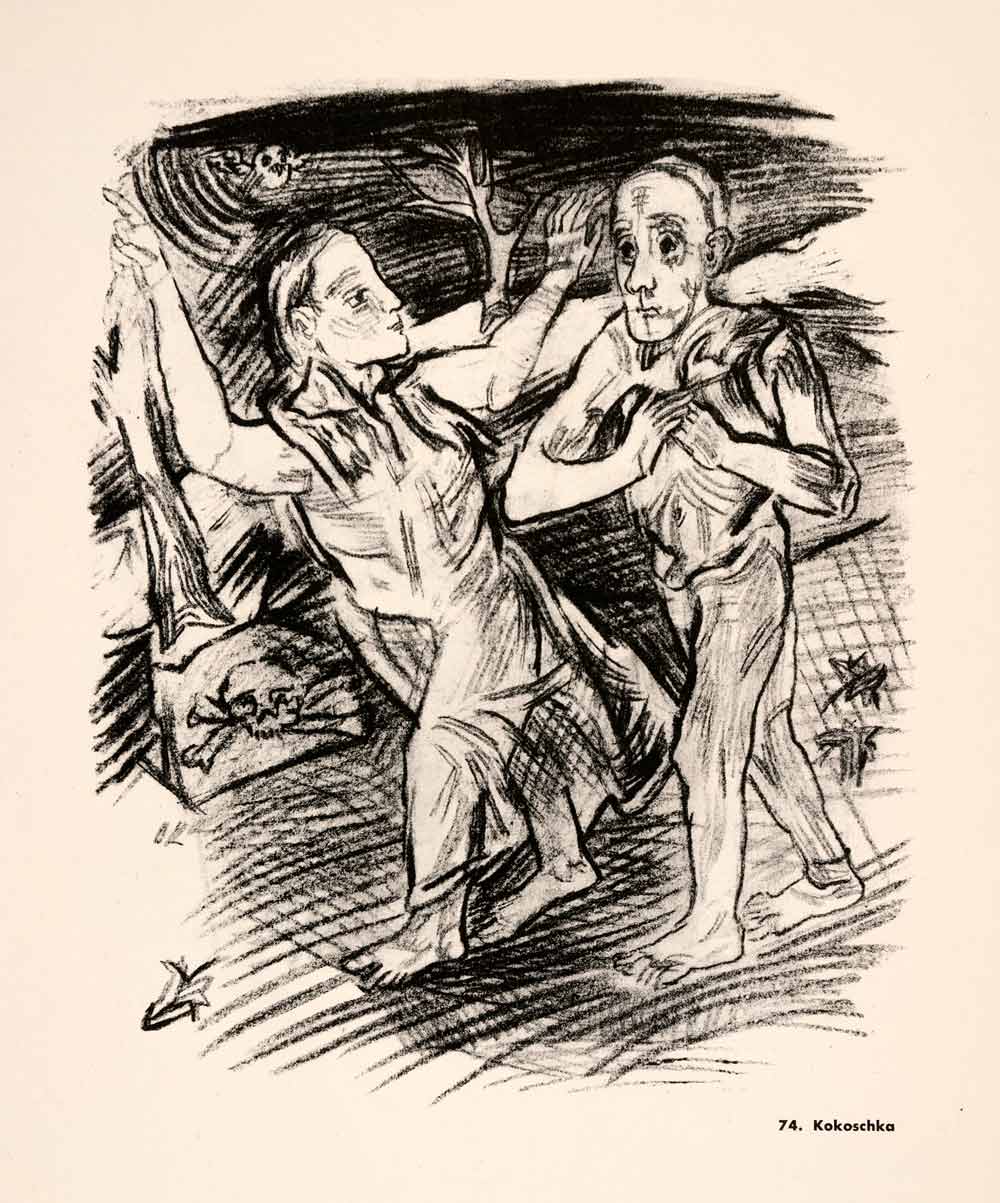 1957 Print Hope Leading Weak One Oskar Kokoschka Figures Landscape Faith XAP9