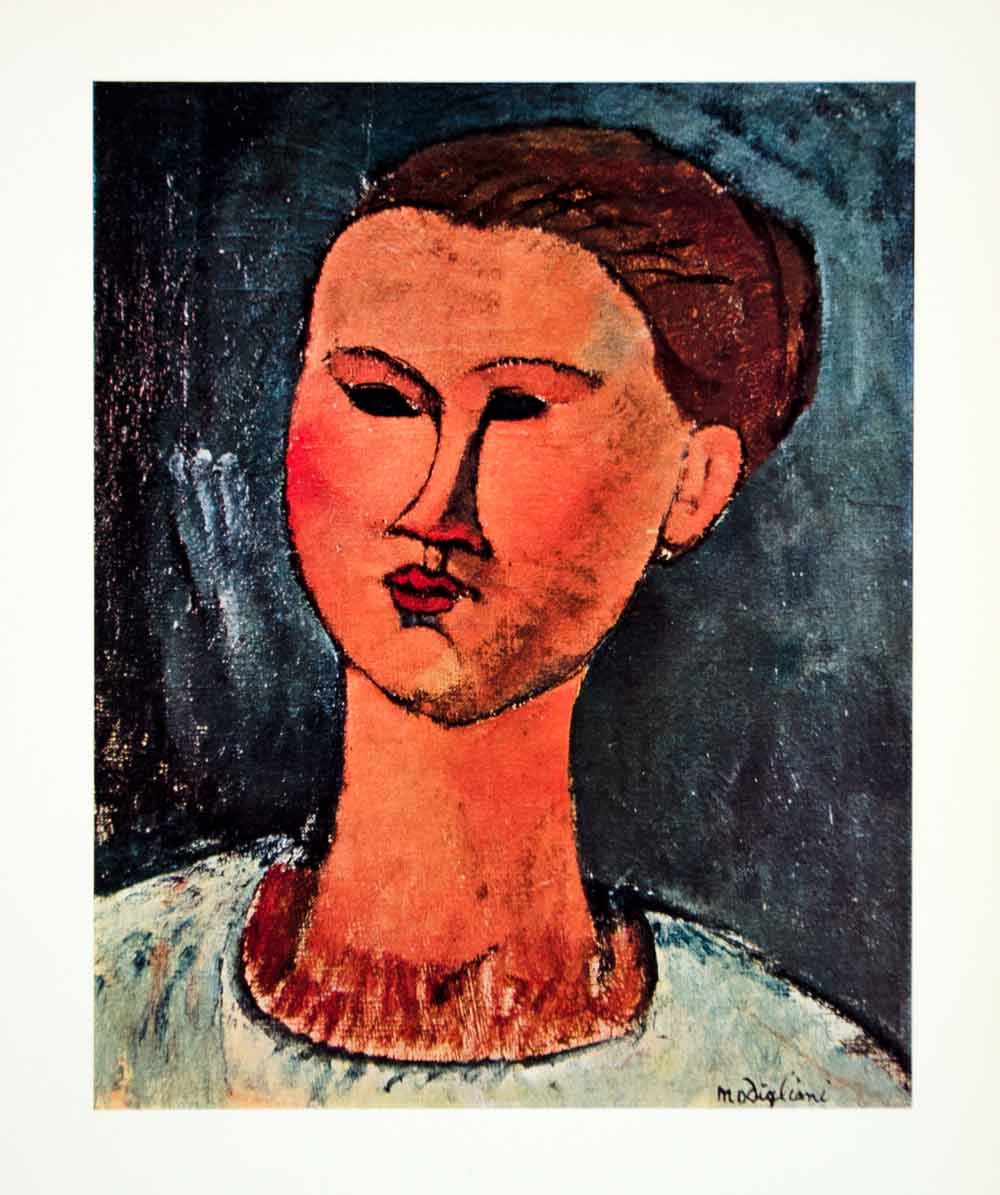 1958 Color Print Head Woman Amedeo Modigliani Black Eyes Portrait