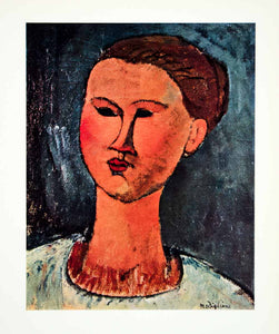1958 Color Print Head Woman Amedeo Modigliani Black Eyes Portrait