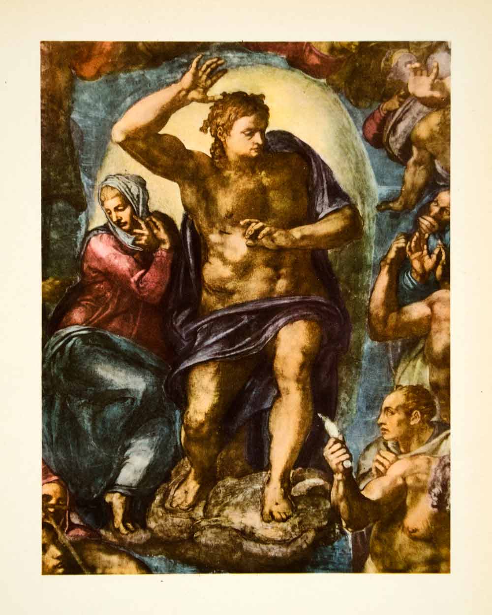 1963 Photolithograph Sistine Chapel Michelangelo Christ Judge Mary Savior XAPA3