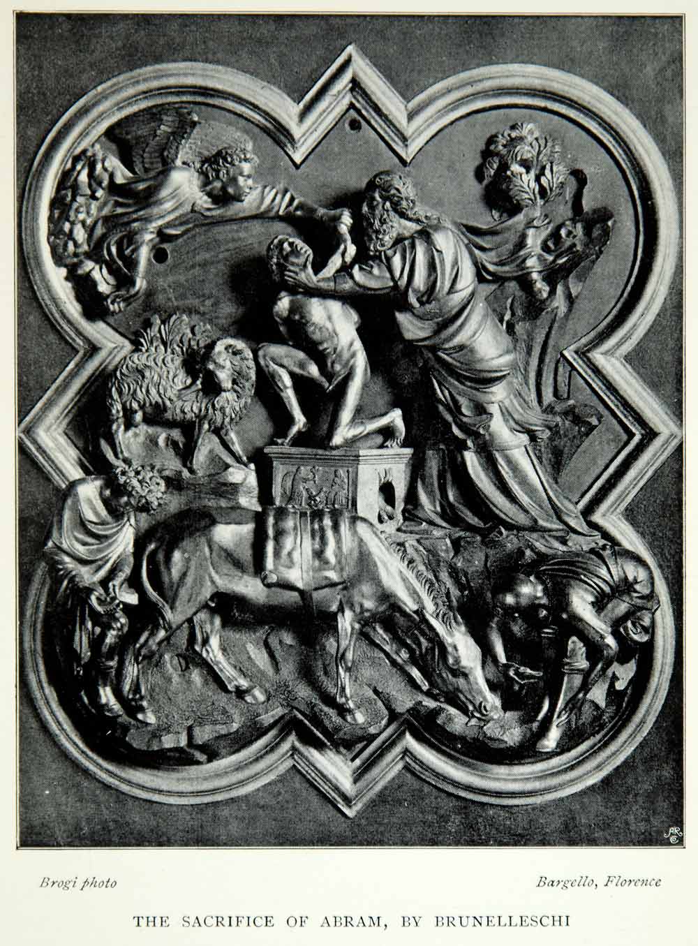 1901 Print Filippo Brunelleschi Sacrifice Isaac Wood Carving
