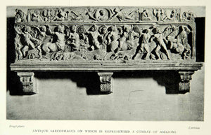 1901 Print Sarcophagus Art Amazon Roman Battle Soldier Military Sculpture XAPA4