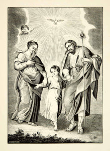 1872 Wood Engraving Alexander Anderson Art Holy Family Portrait Jesus Mary XAPA7