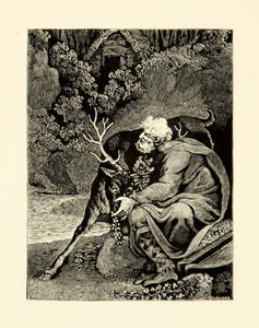 1872 Wood Engraving Art Sir Walter Scott Lay Last Minstrel Poem Deer Stag XAPA7