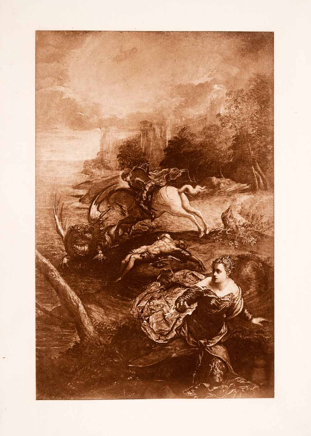 1897 Photogravure Italian Renaissance Tintoretto Art Saint George Dragon XAQ2