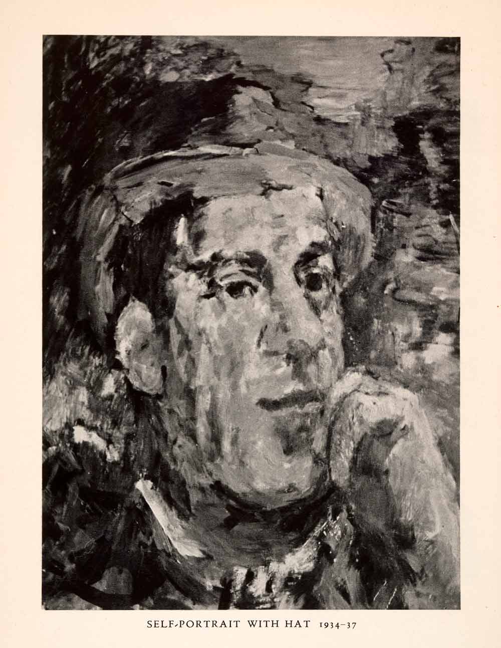 1948 Photogravure Self Portrait Oskar Kokoschka Hat Expressionism Austria XAQ3