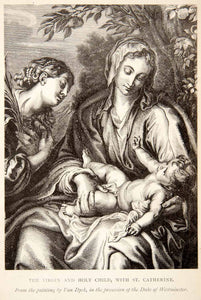 1879 Wood Engraving Van Dyck Religious Art Virgin Mary Baby Jesus St XAQ7
