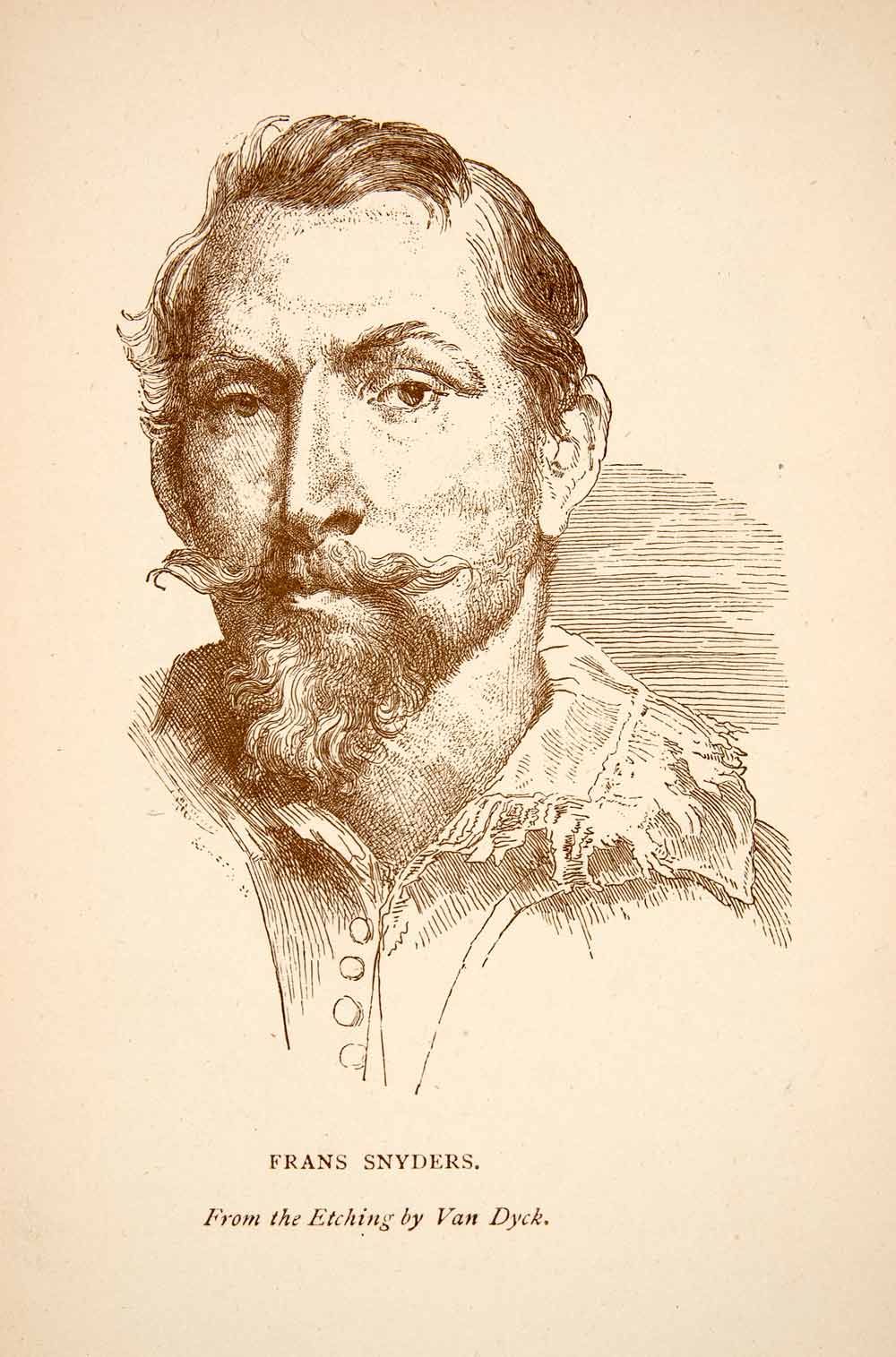 1879 Wood Engraving Portrait Flemish Painter Frans Snyders Anthony Van Dyck XAQ7