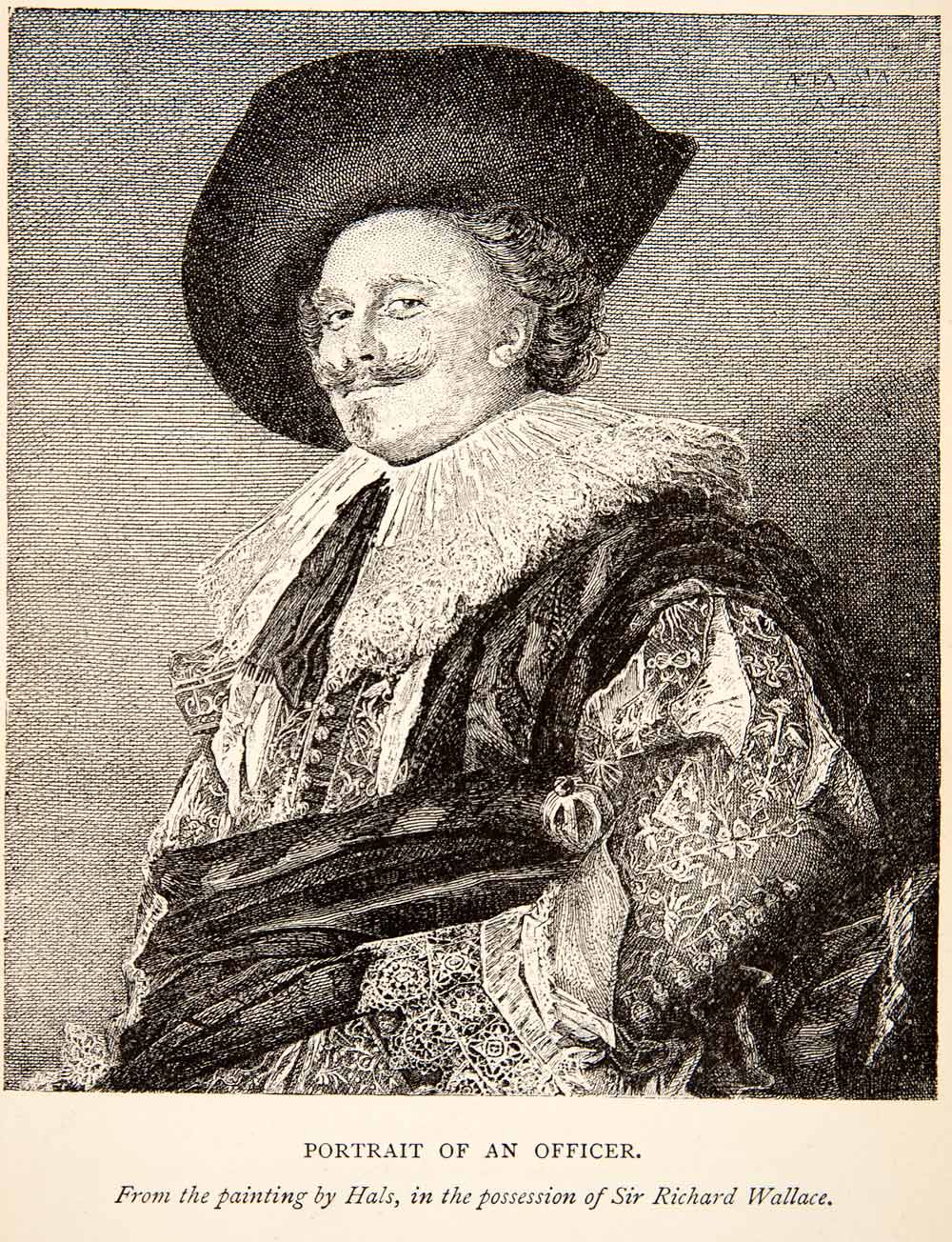 1879 Wood Engraving Frans Hals Art Office Portrait Historic Costume Ruff XAQ7