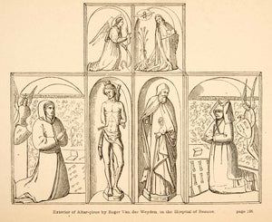 1872 Wood Engraving Altarpiece Rogier Van Weyden Martyr Saint Polyptych XAQ9