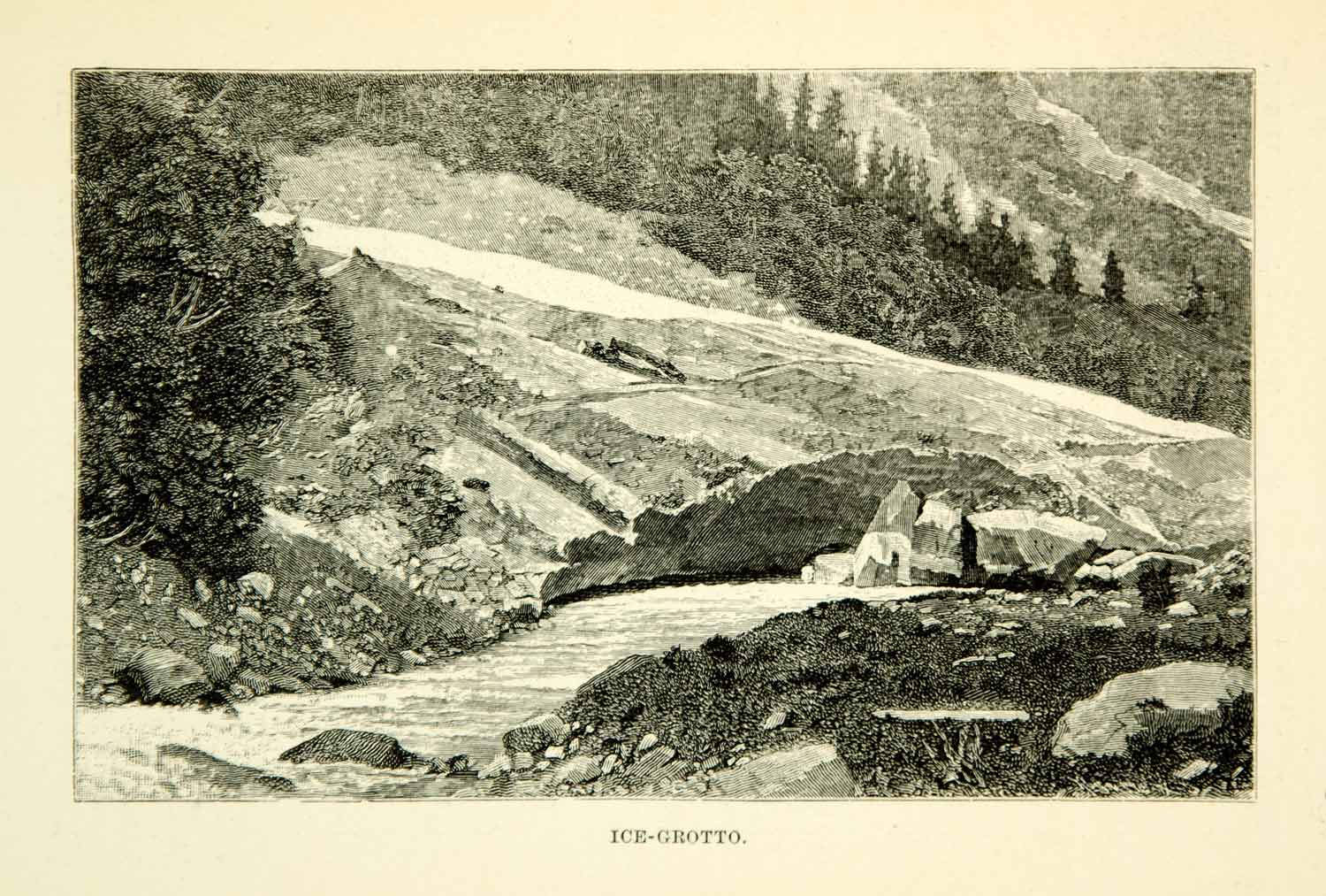1887 Wood Engraving Vasily Vereshchagin Art Ice Grotto Himalayan Mountain XAQA9
