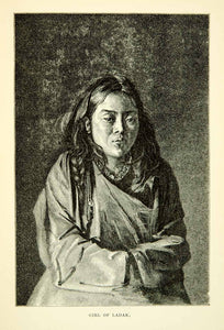 1887 Wood Engraving Vasily Vereshchagin Art Girl Ladakh Portrait India XAQA9