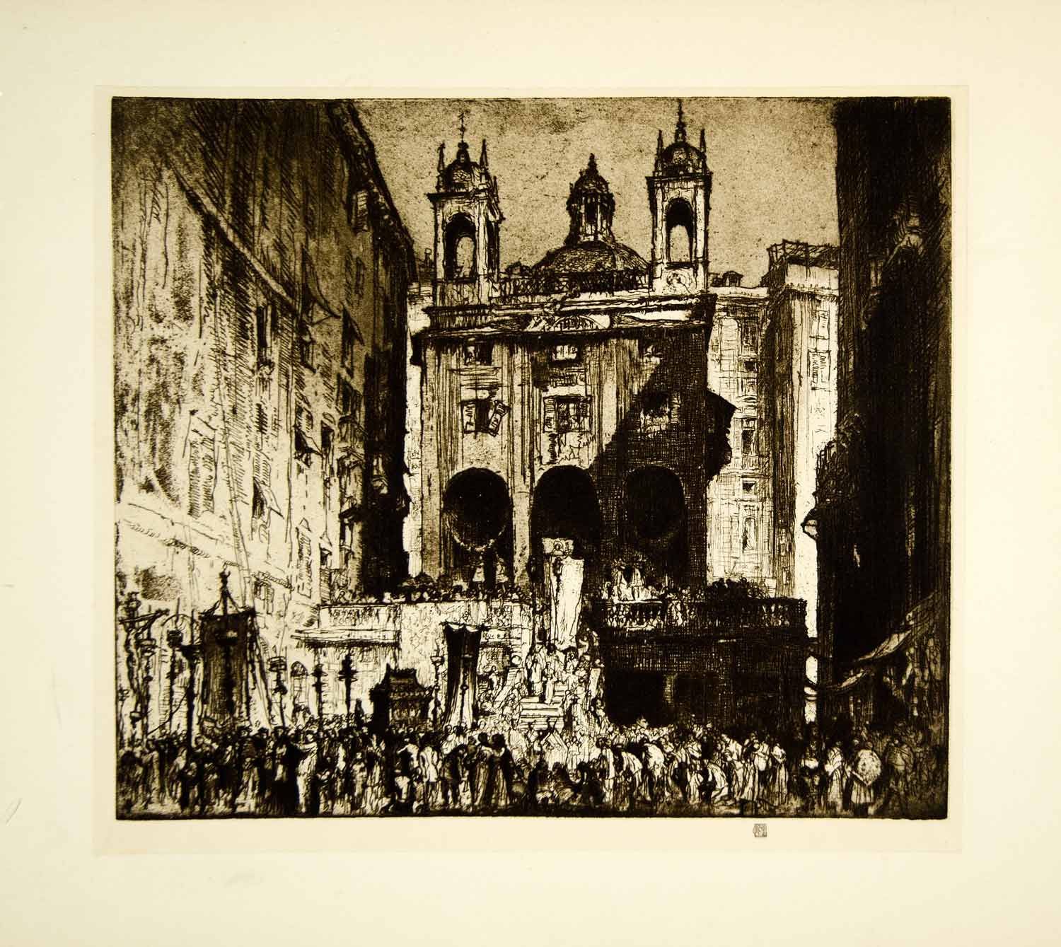 1924 Photogravure Frank Brangwyn Church Saint Peter Banchi Genoa Church XARA3