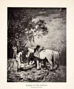 1928 Print Horses Trough Farmer Art Stable Boy Forest Agriculture Horatio XAS3