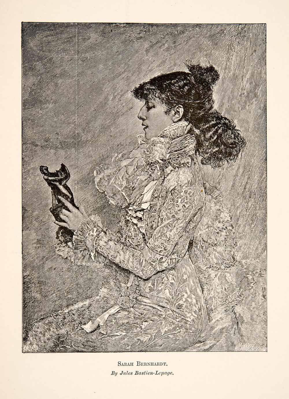1892 Wood Engraving (Photoxylograph) Bastien-Lapage Portrait Sarah XAS6