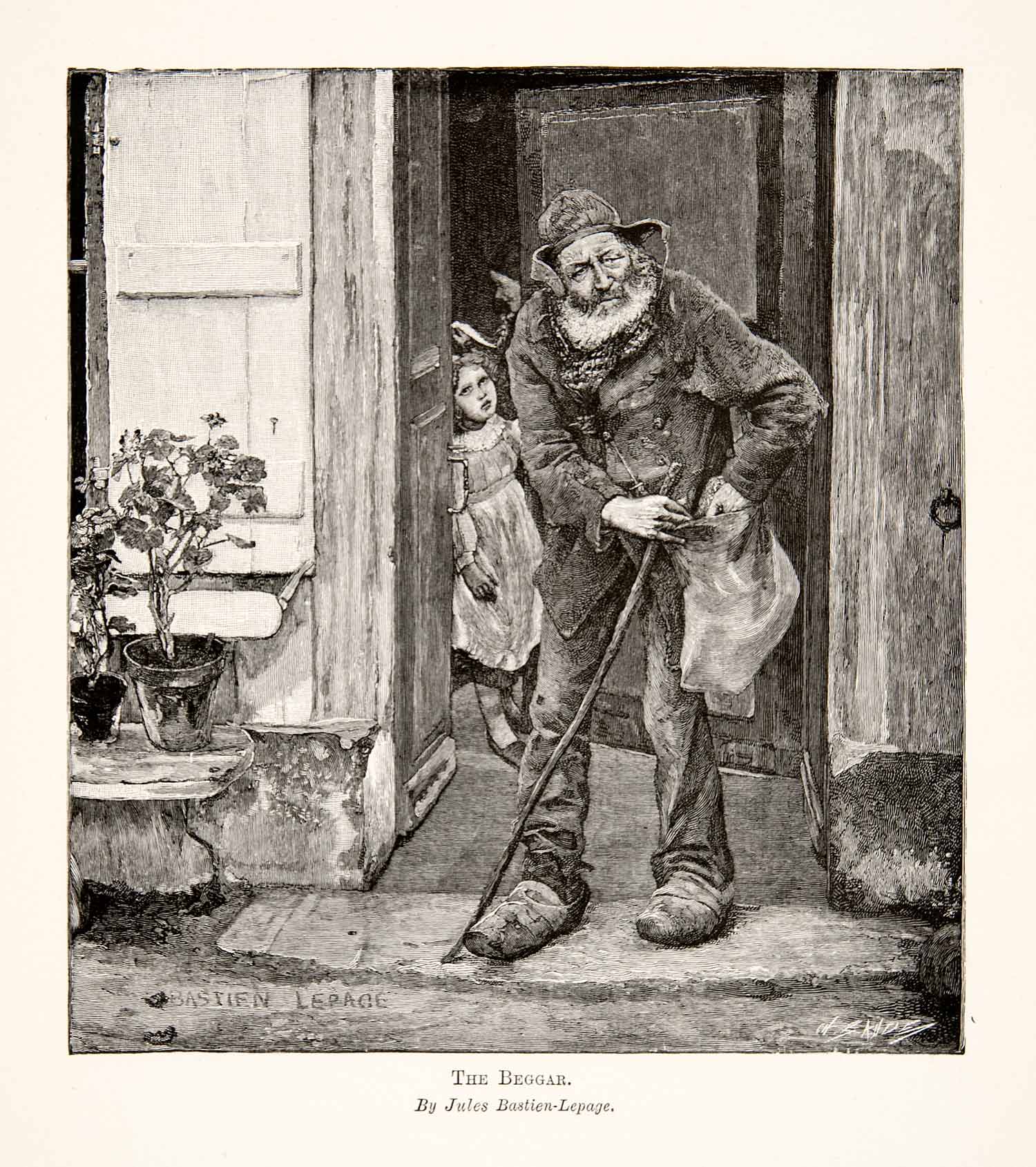 1892 Wood Engraving (Photoxylograph) Bastien-Lepage Beggar Girl Disheveled XAS6