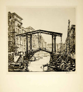 1928 Photogravure Rushbury Drawbridge Canal de la Douane Marseilles XASA3