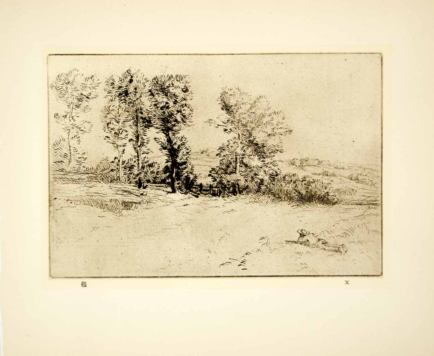 1926 Photogravure Alphonse Legros Pre Ensoleille Meadow Field Landscape XASA5