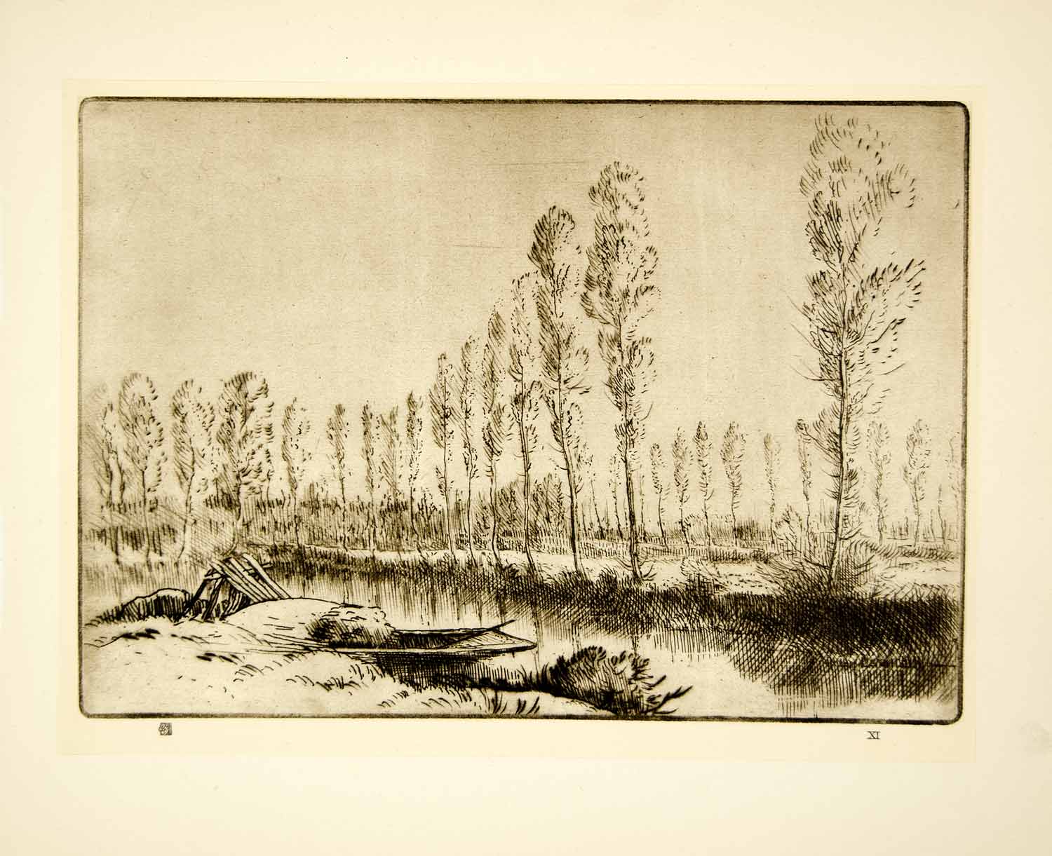 1926 Photogravure Alphonse Legros Tourbieres Amiens Peatlands Landscape XASA5