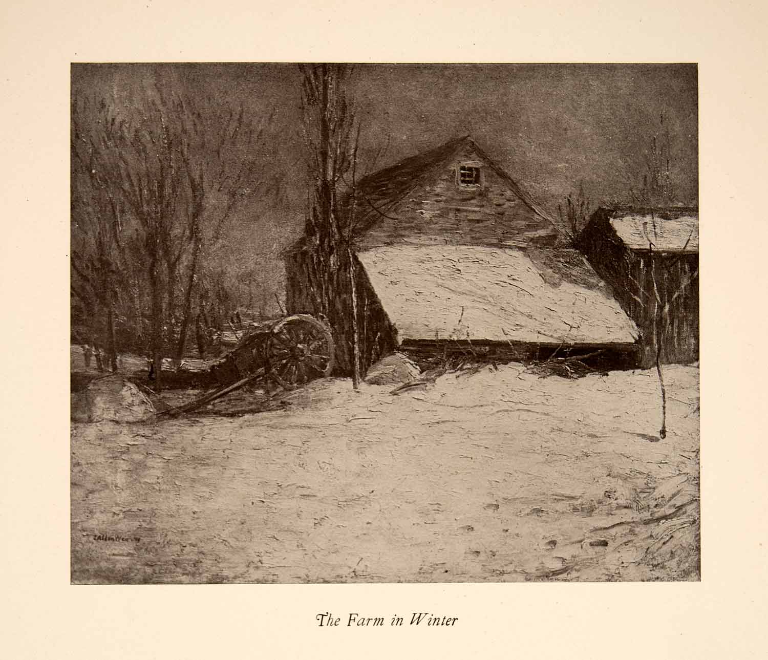 1922 Print Julian Alden Weir Farm Winter Homestead Cart House Impressionism XAT3