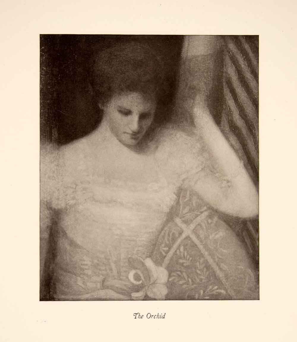 1922 Print Julian Alden Weir Orchid Woman Costume Filigree Impressionism XAT3